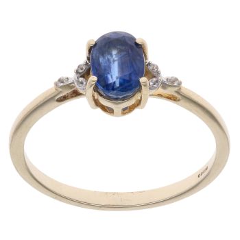 9ct Yellow Gold Blue Kyanite and Cubic Zirconia Gemstone Ring