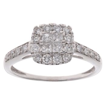 18ct White Gold 0.85ct Brilliant And Princess Cut Diamond Cluster Ring