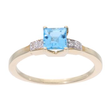 9ct Yellow Gold Created Blue Topaz And Diamond Ring