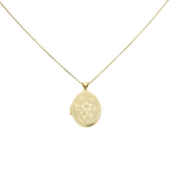 Gold Plated Silver Patterned Locket And Chain 18"