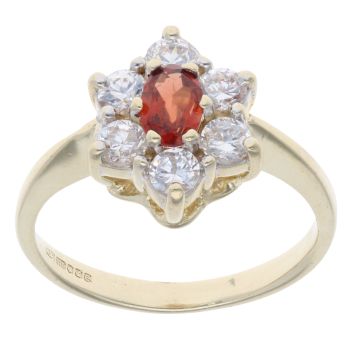 9ct Yellow Gold Garnet And Cubic Zirconia Cluster Ring