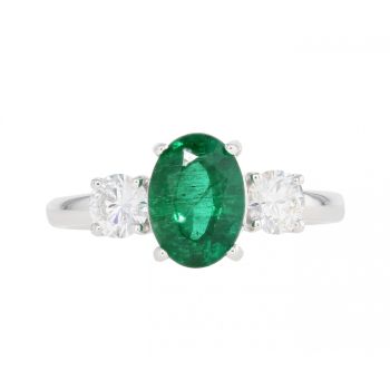 18ct White Gold Diamond And Emerald Ring