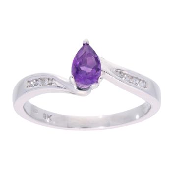 9ct White Gold Amethyst and Diamond Pear Twist Ring