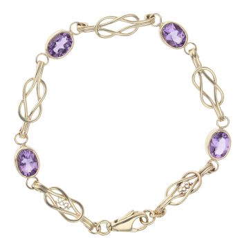 9ct Yellow Gold Amethyst Bracelet 7"