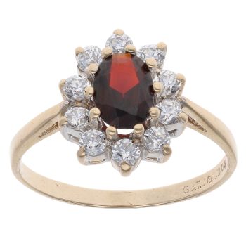 9ct Yellow Gold Cubic Zirconia and Garnet Cluster Ring