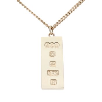 9ct Yellow Gold Ingot Pendant And Curb Chain 26"