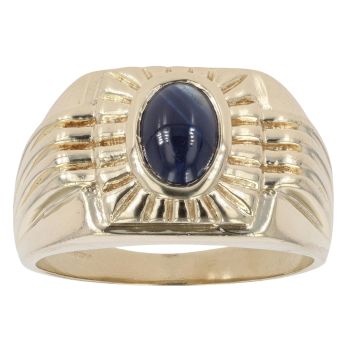 9ct Yellow Gold Blue Gemstone Patterned Signet Ring