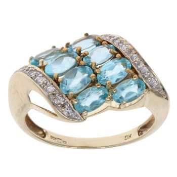 9ct Yellow Gold Blue Gemstone And Cubic Zirconia Cluster Ring