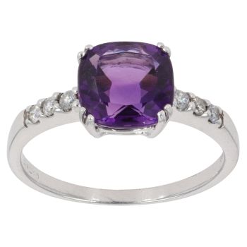 18ct White Gold 0.15ct Diamond And Amethyst Ring
