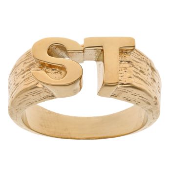 9ct Yellow Gold Personalised Initial Bark Effect Ring