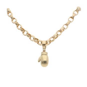 9ct Yellow Gold Boxing Glove Pendant And Belcher Chain 24"