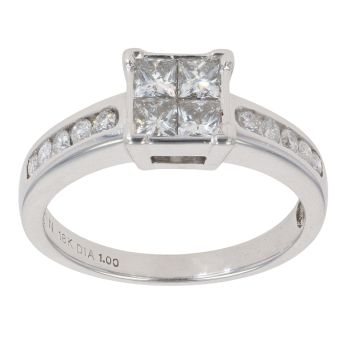 18ct White Gold 1.00ct Princess and Brilliant Cut Diamond Cluster Ring