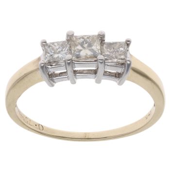 14ct Yellow Gold Princess Cut Diamond Trilogy Ring