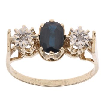 9ct Yellow Gold 0.05ct Diamond And Sapphire Ring