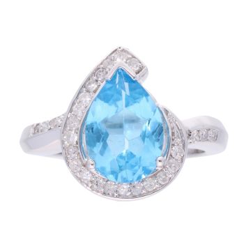 9ct White Gold Blue Topaz and Diamond Pear Dress Ring