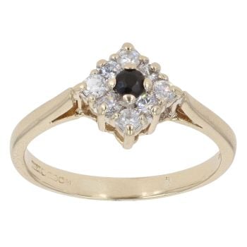 9ct Yellow Gold Cubic Zirconia and Sapphire Cluster Ring