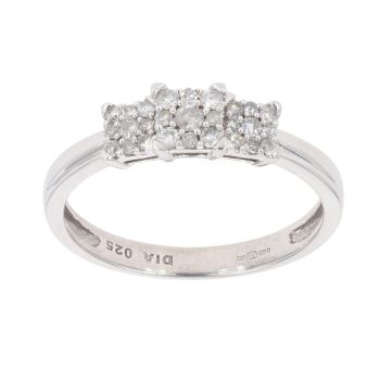 9ct White Gold 0.25ct Diamond Triple Cluster Ring