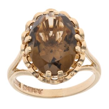 9ct Yellow Gold Smoky Quartz Large Oval Ring
