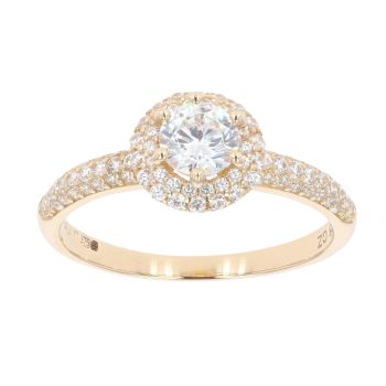 9ct Yellow Gold Cubic Zirconia Halo Ring