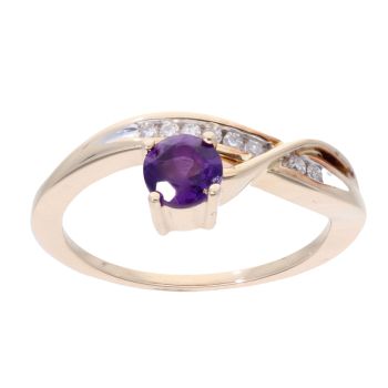 9ct Yellow Gold Created Amethyst And Diamond Fancy Ring