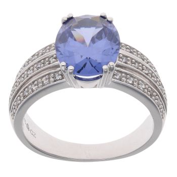 Silver Cubic Zirconia and Blue Gemstone Solitaire Ring by Icesia