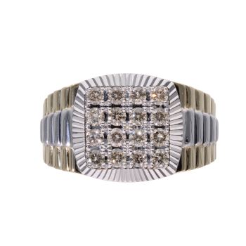 14ct Yellow And White Gold Diamond Signet Ring