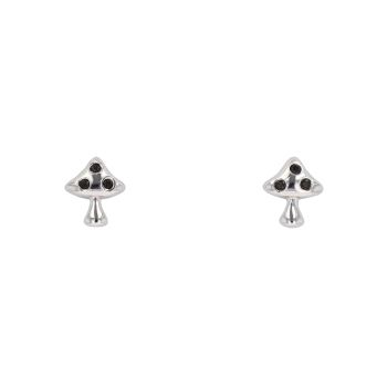 Silver Gem Set Mushroom Earrings