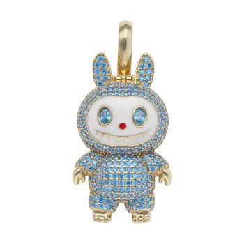 14ct Yellow Gold Light Blue Gemstone Bunny Pendant