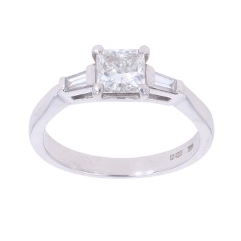 Platinum 0.75ct Princess And Baguette Cut Diamond Solitaire Ring