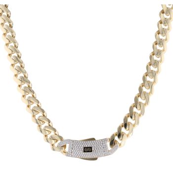 14ct Yellow Gold Monaco Classic Pave Lock Curb Chain 20"