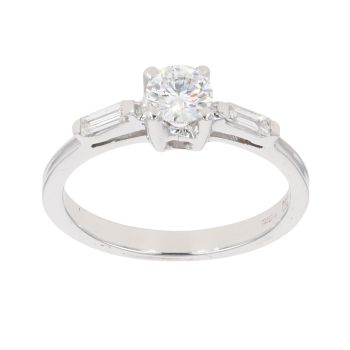 18ct White Gold 0.65ct Baguette And Brilliant Cut Diamond Solitaire Ring