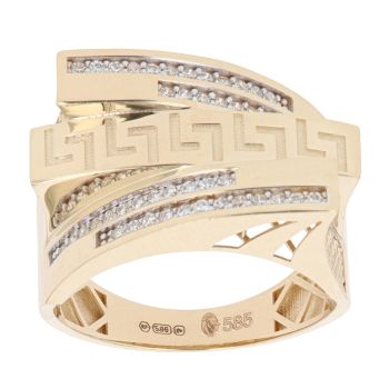 14ct Yellow Gold Cubic Zirconia Greek Key Fancy Ring