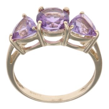 9ct Yellow Gold Three Stone Amethyst Ring