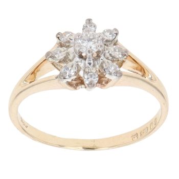 9ct Yellow Gold 0.20ct Brilliant Cut Diamond Cluster Ring