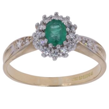 18ct Yellow Gold 0.15ct Diamond and Emerald Cluster Ring