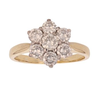 18ct Yellow Gold 1.50ct Brilliant Cut Diamond Daisy Cluster Ring