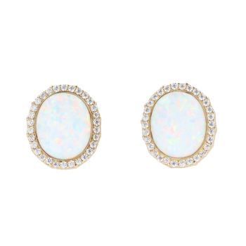 9ct Yellow Gold Created Opal And Cubic Zirconia Stud Earrings