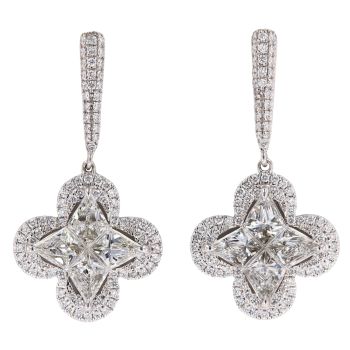 Platinum 2.83ct Star Pie Cut Diamond Drop Earrings