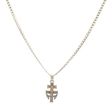 9ct Yellow White and Rose Gold Cherubs Crucifix Pendant and Chain 24"