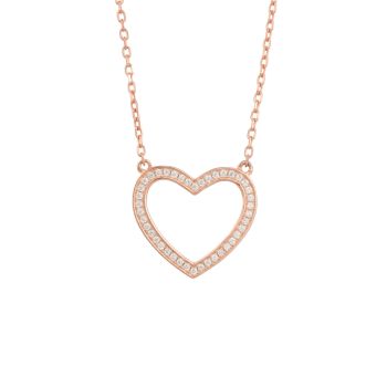 Rose Gold Plated Sterling Silver Open Heart Cubic Zirconia Necklace