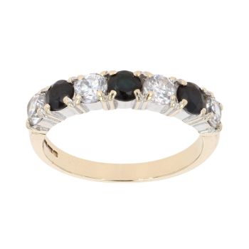 9ct Yellow Gold Sapphire And Cubic Zirconia Half Eternity Ring