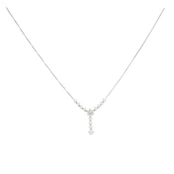 9ct White Gold Cubic Zirconia Cluster Pendant And Chain 18"