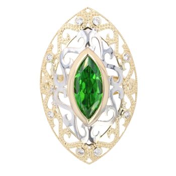 14ct Yellow And White Gold Green Gemstone And Cubic Zirconia Stone Set Ring
