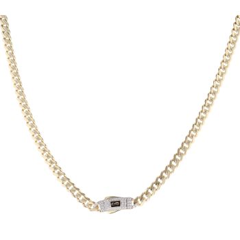 14ct Yellow Gold Monaco Classic Pave Lock Curb Chain 20"