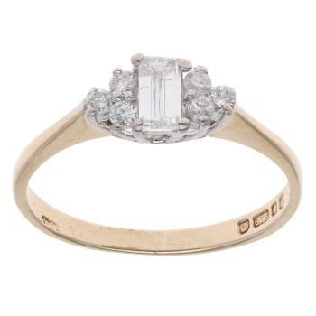 9ct Yellow Gold 0.25ct Baguette And Brilliant Cut Diamond Fancy Ring