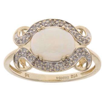 9ct Yellow And White Gold 0.10ct Diamond And Opal Cluster Ring