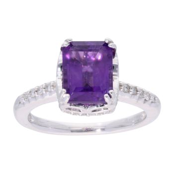 9ct White Gold Amethyst and Diamond Rectangular Dress Ring