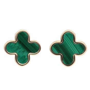 9ct Yellow Gold Malachite Floral Stud Earrings