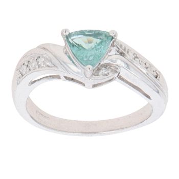 18ct White Gold 0.05ct Diamond and Green Tourmaline Ring