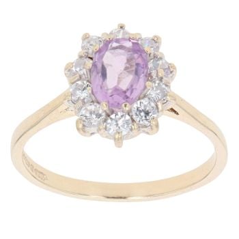 9ct Yellow Gold Amethyst And Cubic Zirconia Cluster Ring